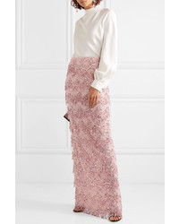 Naeem Khan Embellished Sequined Tulle Maxi Skirt