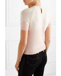 Miu Miu Cropped Embellished Two Tone Cashmere Sweater