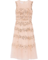 Oscar de la Renta Embellished Tulle Dress Peach