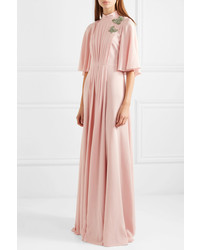 Andrew Gn Crystal Embellished Pleated Silk Chiffon Gown