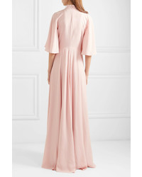 Andrew Gn Crystal Embellished Pleated Silk Chiffon Gown