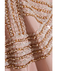 Oscar de la Renta Embellished Georgette Trimmed Silk Crepe De Chine Gown Pink