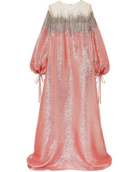Oscar de la Renta Embellished Silk Lam And Tulle Gown