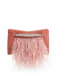 Jimmy Choo Feather Leather Clutch With Crystal Bracelet Handle