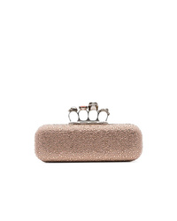 Alexander McQueen Pink Crystal Embellished Four Ring Suede Clutch