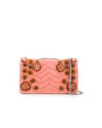 Pink Embellished Suede Crossbody Bag