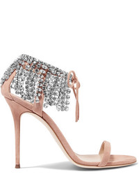 Giuseppe Zanotti Carrie Crystal Embellished Suede Sandals Antique Rose