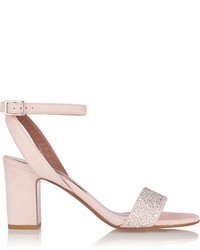 Tabitha Simmons Leticia Crystal Embellished Suede Sandals Pastel Pink