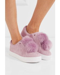 Sam Edelman Leya Faux Fur Embellished Suede Slip On Sneakers Pink