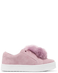 Sam Edelman Leya Faux Fur Embellished Suede Slip On Sneakers Pink