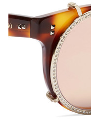 Valentino Embellished Round Frame Acetate And Gold Tone Sunglasses Tortoiseshell