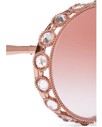 Dolce & Gabbana Swarovski Crystal Embellished Round Frame Rose Gold Tone Sunglasses Pink