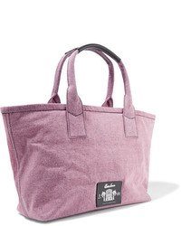 Marc Jacobs Leather Trimmed Embellished Cotton Twill Tote Pink
