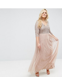 Maya Plus 34 Sleeve V Neck Maxi Dress With Delicate Sequin And Tulle Skirt