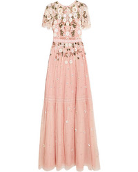 Needle & Thread Lace Trimmed Embellished Tulle Gown Pastel Pink