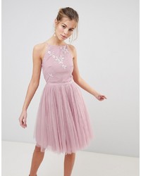 Pink Embellished Tulle Fit and Flare Dress