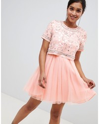 ASOS DESIGN Embellished Crop Top Tulle Mini Dress