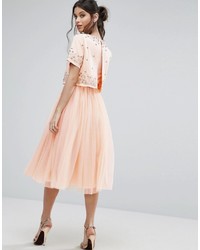 Asos Petite Petite Embellished Crop Top Tulle Midi Dress