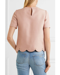 Valentino Embellished Wool And Silk Blend Crepe Top Pastel Pink