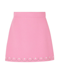 Pink Embellished Wool Mini Skirt