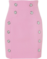 Balmain Button Embellished Wool Twill Mini Skirt