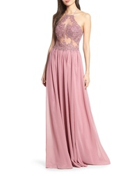 Pink Embroidered Beaded Evening Dress