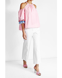 Peter Pilotto Embroidered Cotton Blouse With Cut Out Shoulders