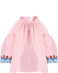 Peter Pilotto Embroidered Cuff Cold Shoulder Top