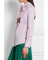 Gucci Embroidered Pussy Bow Cotton Blouse Pink