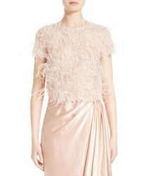 Marchesa Ostrich Feather Embroidered Top