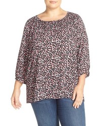 Sejour Plus Size Embroidered Neck Blouse