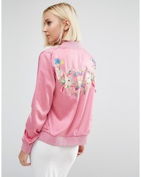 Daisy Street Bomber Jacket With Embroidered Back