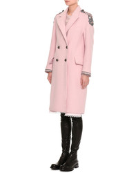 Ermanno Scervino Embroidered Double Breasted Virgin Wool Coat