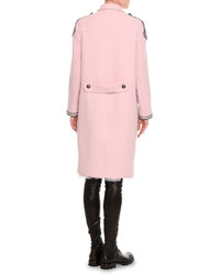 Ermanno Scervino Embroidered Double Breasted Virgin Wool Coat