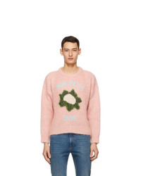 Pink Embroidered Crew-neck Sweater