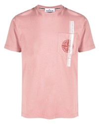 Stone Island Logo Embroidered Cotton T Shirt