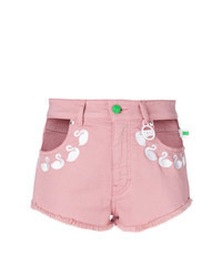 Pink Embroidered Denim Shorts