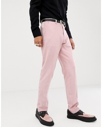 ASOS DESIGN Skinny Suit Trousers In Pink Faux Suede With Western Embroidery
