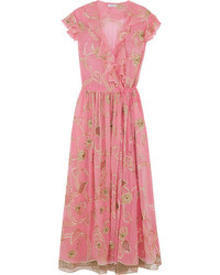 Ashish Embroidered Embellished Silk Georgette Wrap Dress Pink