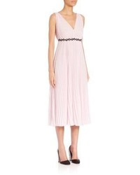 Giamba Georgette Pleated V Neck Dress