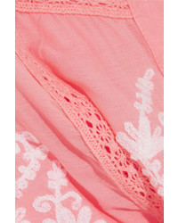 Melissa Odabash Jaz Crochet Trimmed Embroidered Voile Mini Dress Blush
