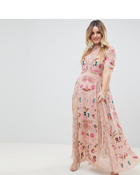Frock and Frill Plus Allover Embroidered Plunge Front Maxi Dress