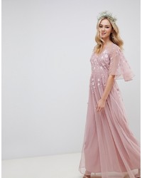 ASOS DESIGN Maxi Dress With Cape Sleeve In Embroidered Mesh