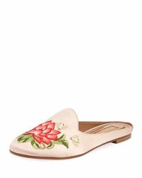 Pink Embroidered Flat Sandals