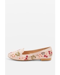 Topshop Sugar Embroidered Slip On Flat Shoes