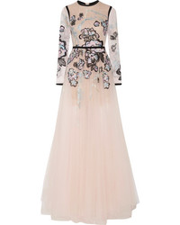 Pink Embroidered Lace Evening Dress