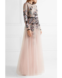 Elie Saab Metallic Embroidered Lace And Tulle Gown Pastel Pink
