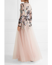 Elie Saab Metallic Embroidered Lace And Tulle Gown Pastel Pink
