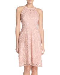Pink Embroidered Lace Fit and Flare Dress