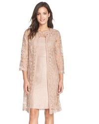 Pink Embroidered Lace Sheath Dress
